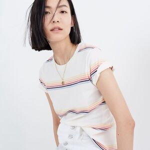 Madewell Northside Vintage Tee in Rainbow Stripe - Size XS - 100% Cotton
